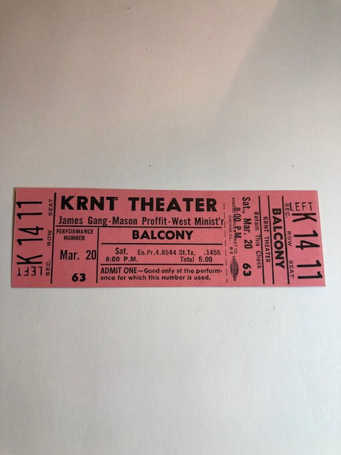 Joe Walsh (James Gang) - Des Moines 1971 - Concert Ticket