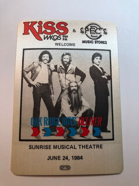 Oakridge Boys - Concert at Sunrise Musical Theatre 1984 - Backstage Pass