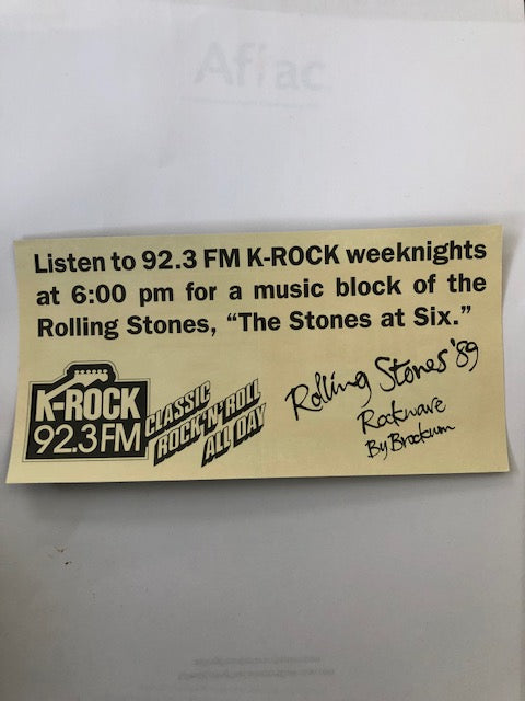 Rolling Stones - Bumper Sticker Promotion from K-Rock 1989 - Backstage Pass