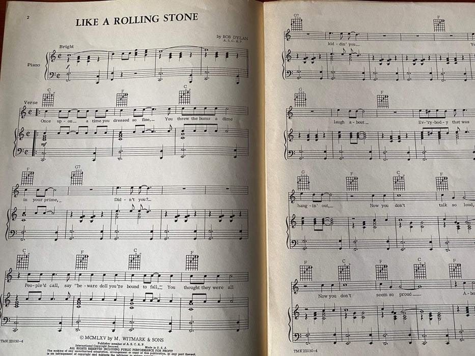 Bob Dylan - Like a Rolling Stone & All Along the Watchtower -Sheet Music  ** Rare