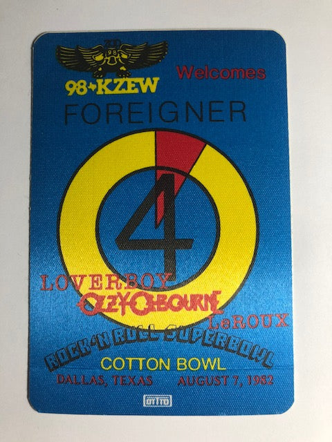 Foreigner / Ozzy Osbourne / Loverboy / Leroux - Cotton Bowl 1982 - Backstage Pass