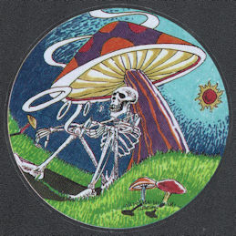 Grateful Dead - Car Window Tour Sticker/Decal - Skeleton with a Joint Blowing Smoke Rings Under a Giant Mushroom