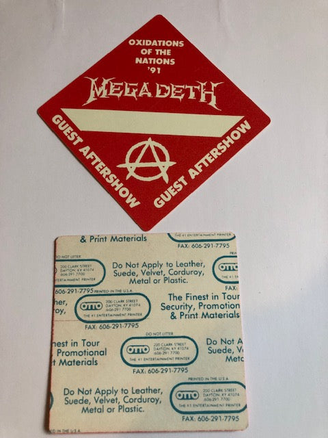 Megadeth - Oxidations of the Nations Tour 1991 - Backstage Pass
