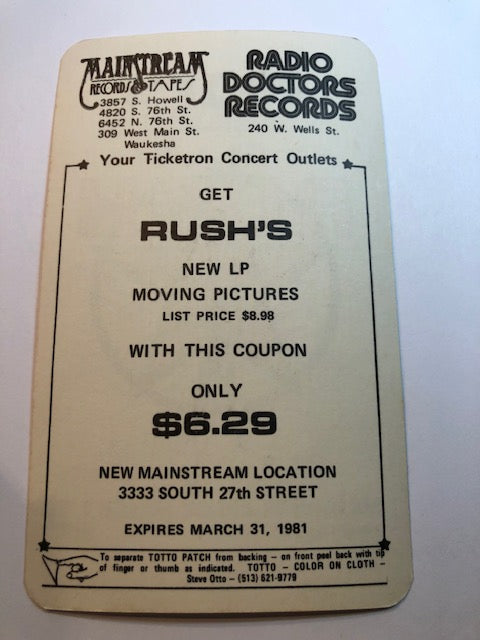 RUSH - Moving Pictures Tour 1981 - Backstage Pass ** Rare Radio Promo