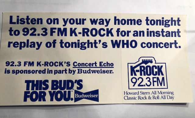 The Who - 25th Anniversary Bumper Sticker Radio Promo K-Rock 92.3 FM
