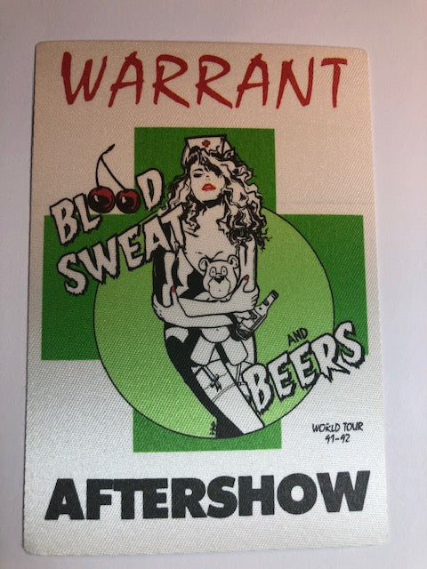 Warrant - Blood, Sweat, and Beers Tour 1991-92 - Backstage Pass