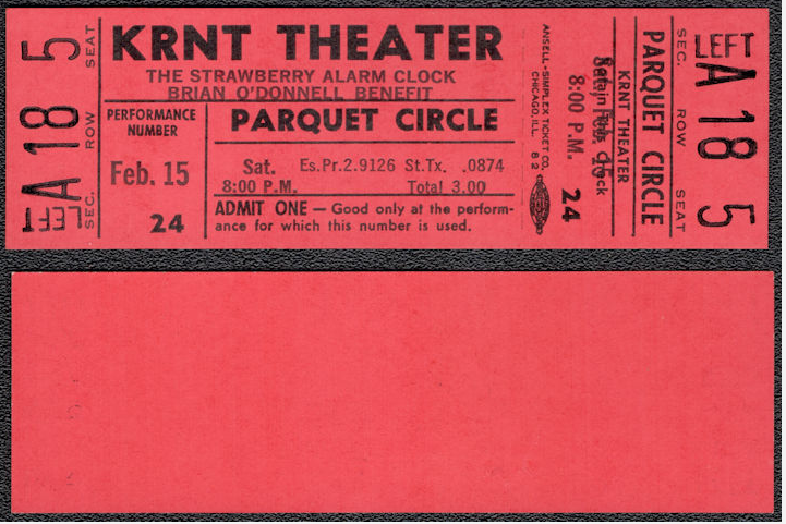 Strawberry Alarm Clock - Vintage Concert Ticket to the February 15th, 1969